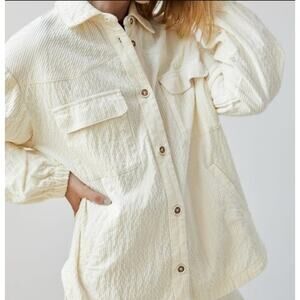 Maeve by Anthropologie Corduroy Long Sleeve Shirt Jacket Cream Women's Size  SP